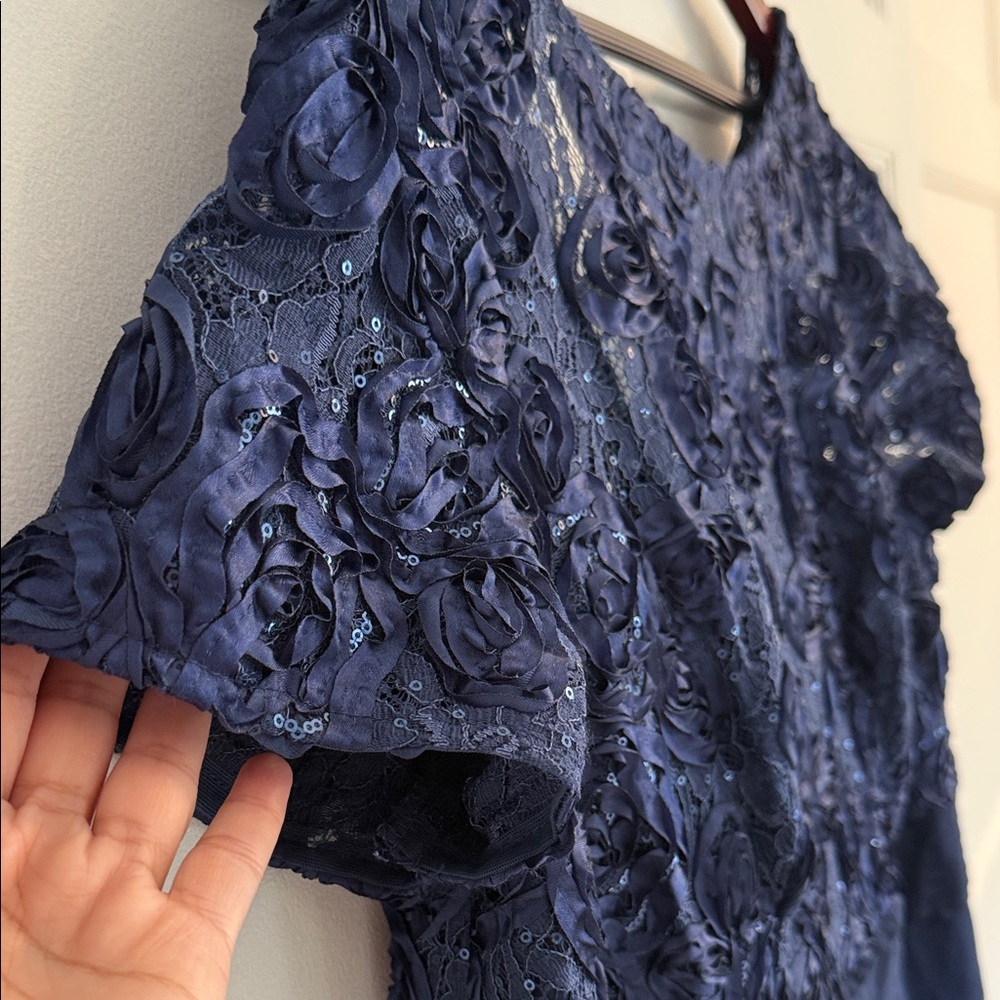 Oleg Cassini Midnight Blue Floral Lace Midi Dress